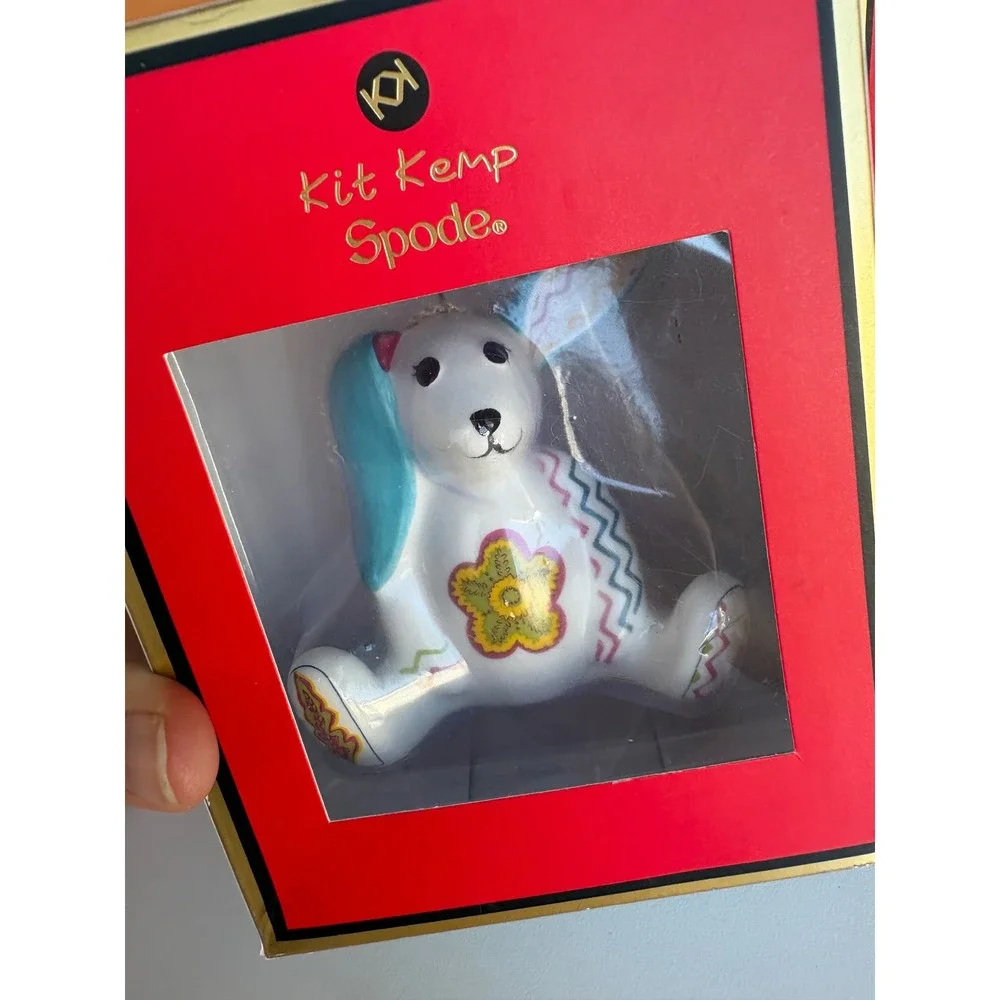 Kit Kemp Spode Ornaments Ceramic Willow Bear Bunny Patchwork Hand Painted Set 2